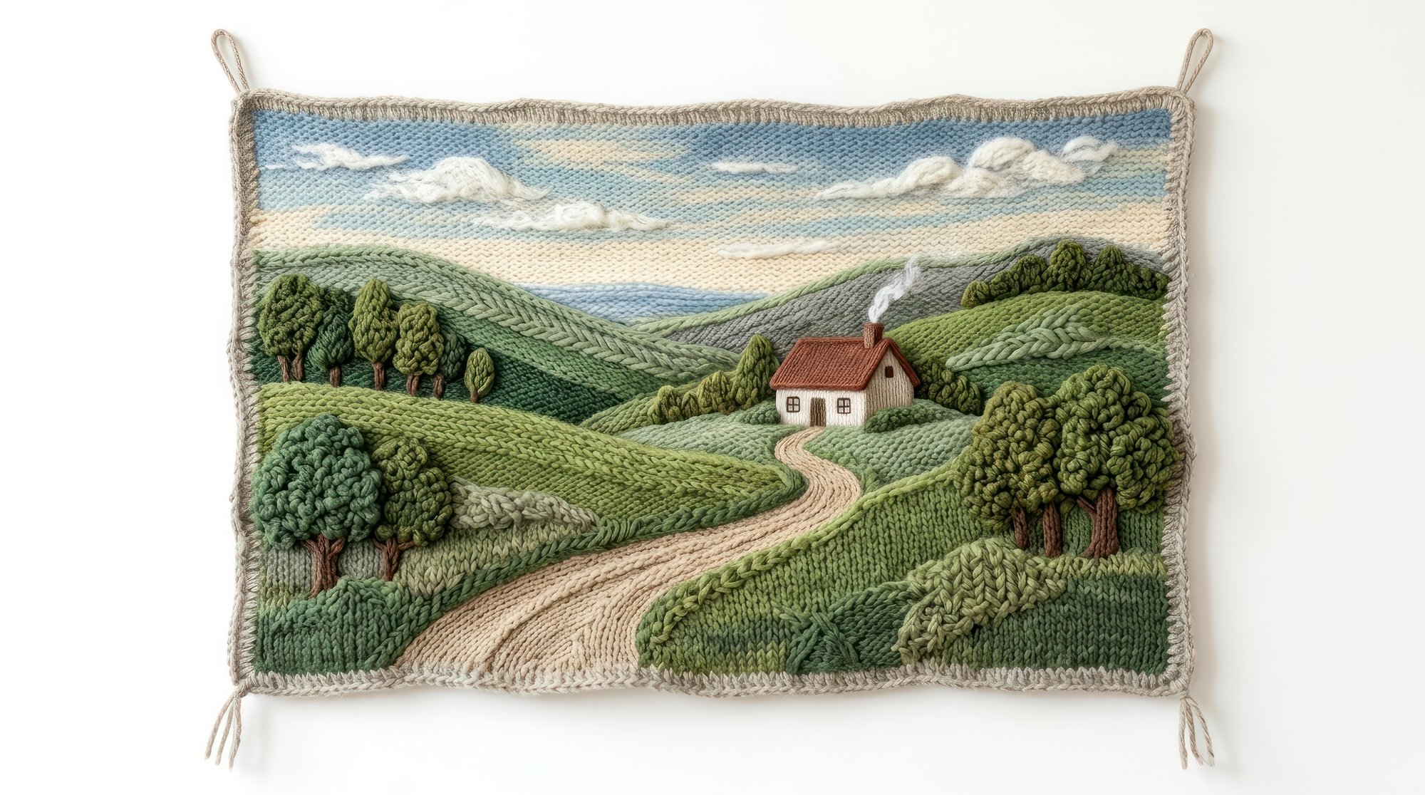 Mini quadro ricamato con paesaggio stilizzato
